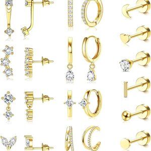 Dainty 14 Pairs Gold Hoop and Stud Earrings Set for Women, Hypoallergenic, Stack
